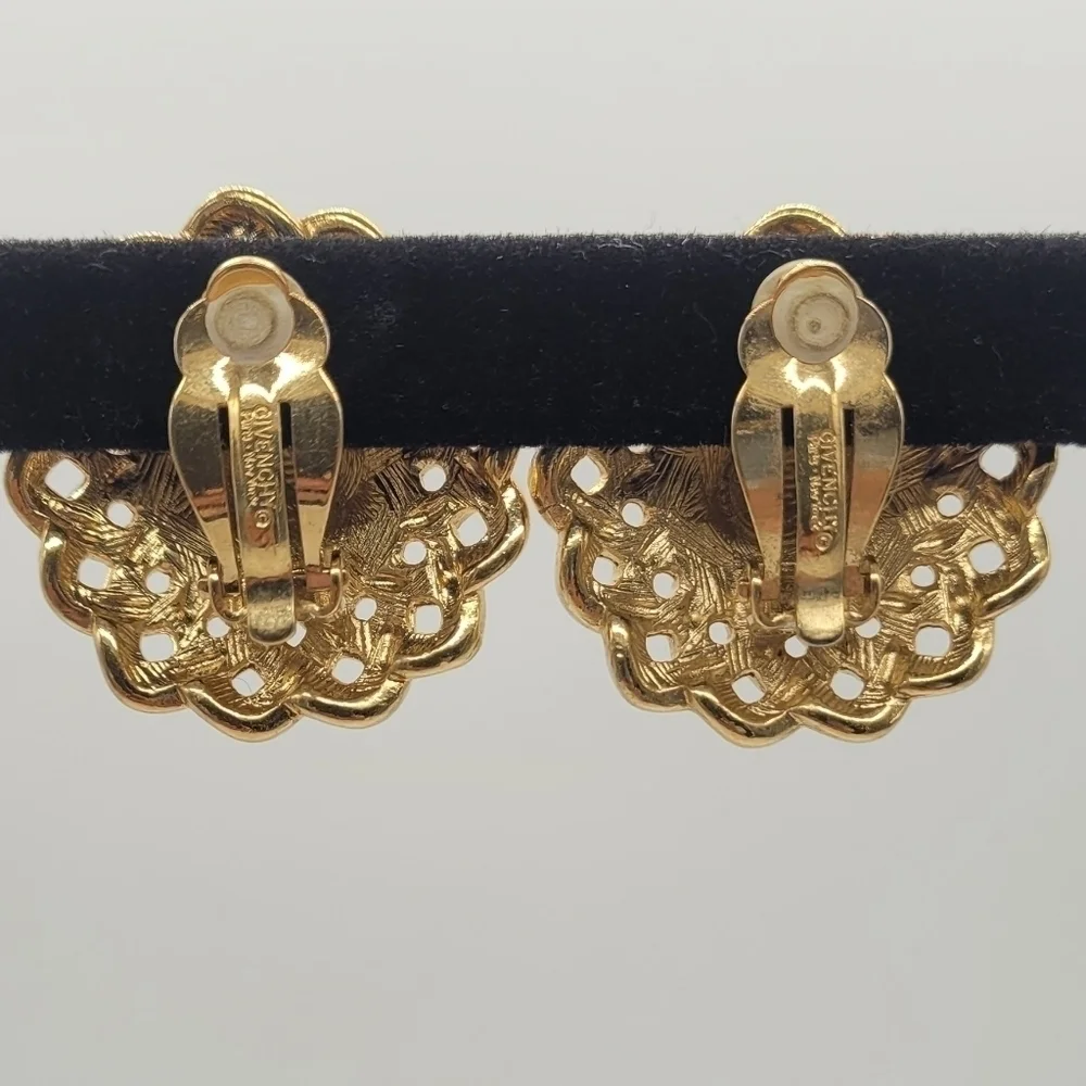 Vintage Signed Givenchy Gold Tone Flower Earrings Clips On​​​ - Picture 2 of 3